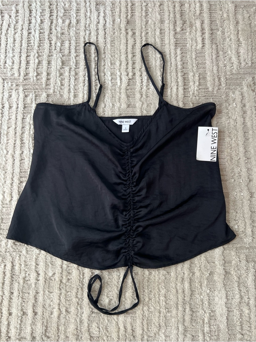 NWT Nine West Black Front Ruched Drawstring Cami Top Sz Small